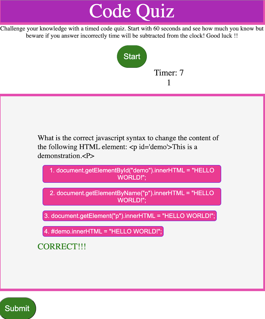 screenshot of a code quiz app that is timed and asking questions about javascript